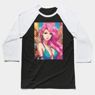 Anime Nation Colorful Pink Hair Beautiful  Style  Waifu Baseball T-Shirt